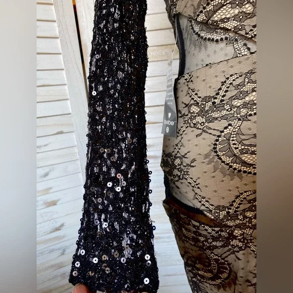 NWT BEBE Addiction Sparkle One Sleeve Lace Dress - Picture 9 of 12
